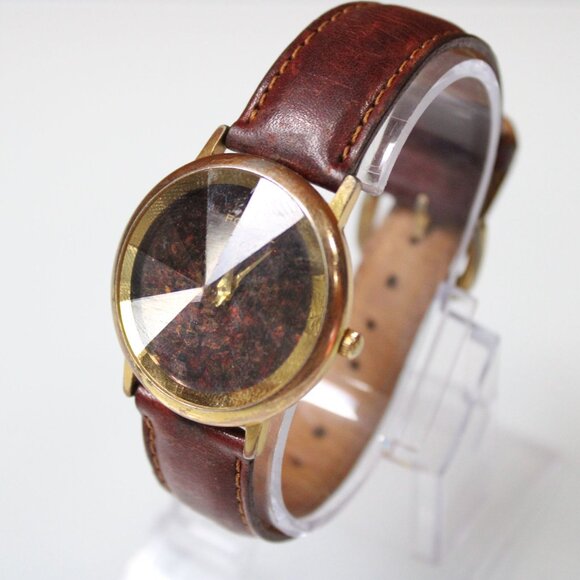 Fossil Brown Dial Unisex Watch Gold Case Leather Band 40mm Diamon Crystal Style - Picture 4 of 9